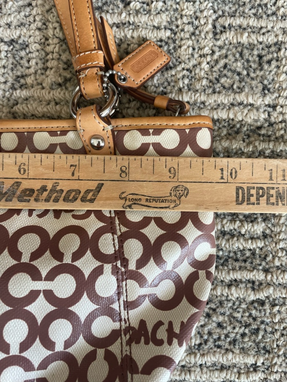 Coach Cream and Tan Signature Logo Small Tote - Picture 7 of 9